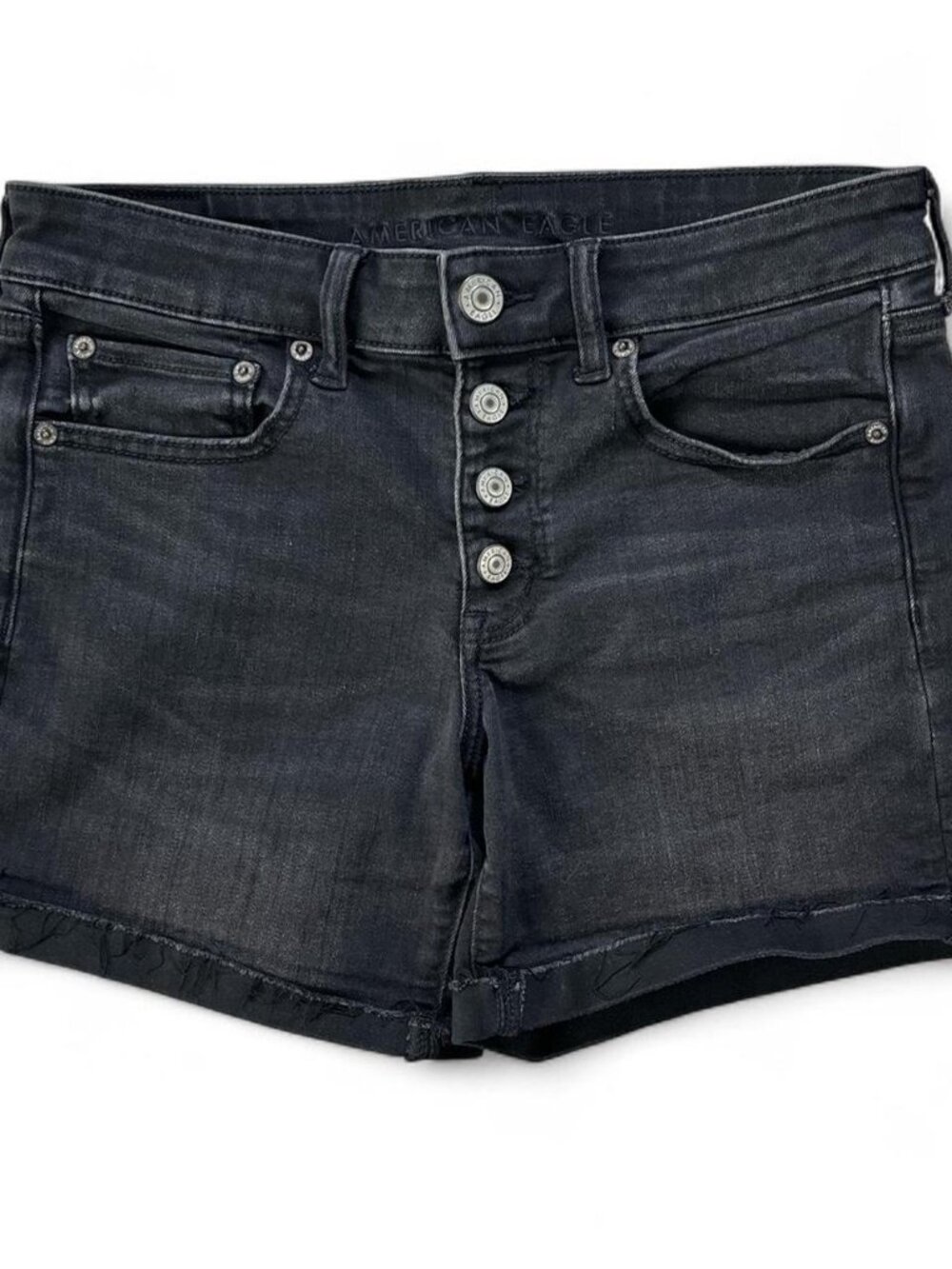 American Eagle Black Denim Shorts | High-Rise Button Fly Cutoffs | Size 6